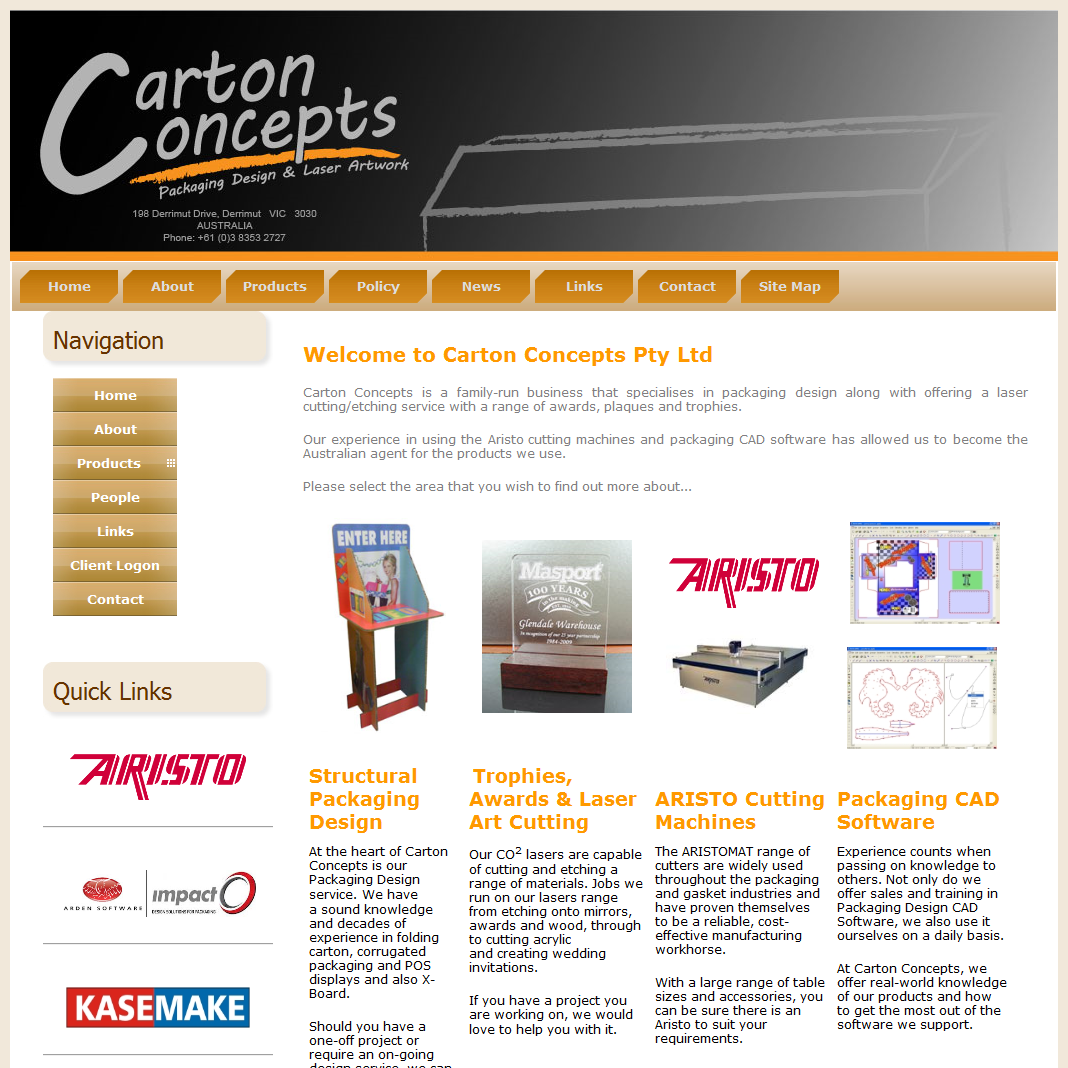 Main website for Carton Concepts